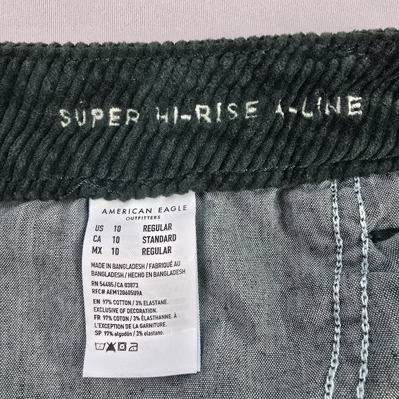 AE Hi-Rise A-Line Green Corduroy Mini Skirt Women's Size 10 - Picture 6 of 7